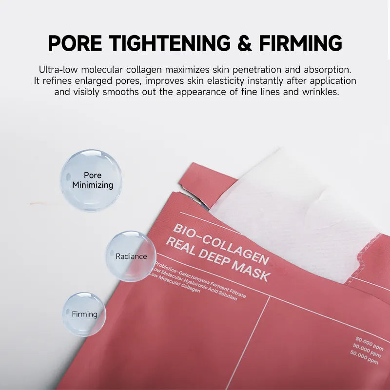 Bio-Collagen Real Deep Mask, Hydrating Overnight Hydrogel Mask, Deep Hydration, Pore Minimizing, Firming & Facial Skin Radiance (A Pack of 5 Masks)