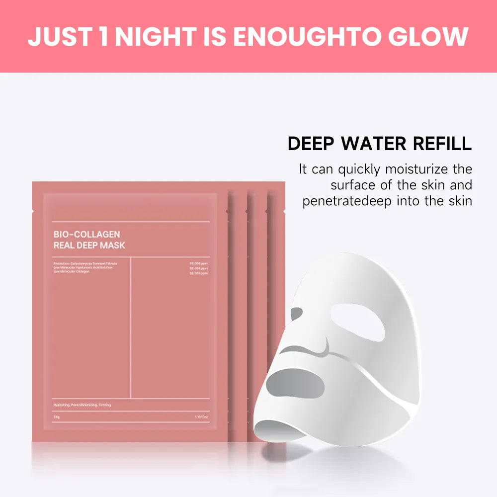 Bio-Collagen Real Deep Mask, Hydrating Overnight Hydrogel Mask, Deep Hydration, Pore Minimizing, Firming & Facial Skin Radiance (A Pack of 5 Masks)