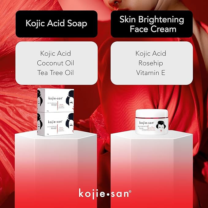 Kojie San Skin Brightening Set | Original Kojic Acid Soap (135g x 2 Bars) & Kojic Acid Face Cream ( 50g ) that Reduces Dark Spots, Hyperpigmentation & Scars