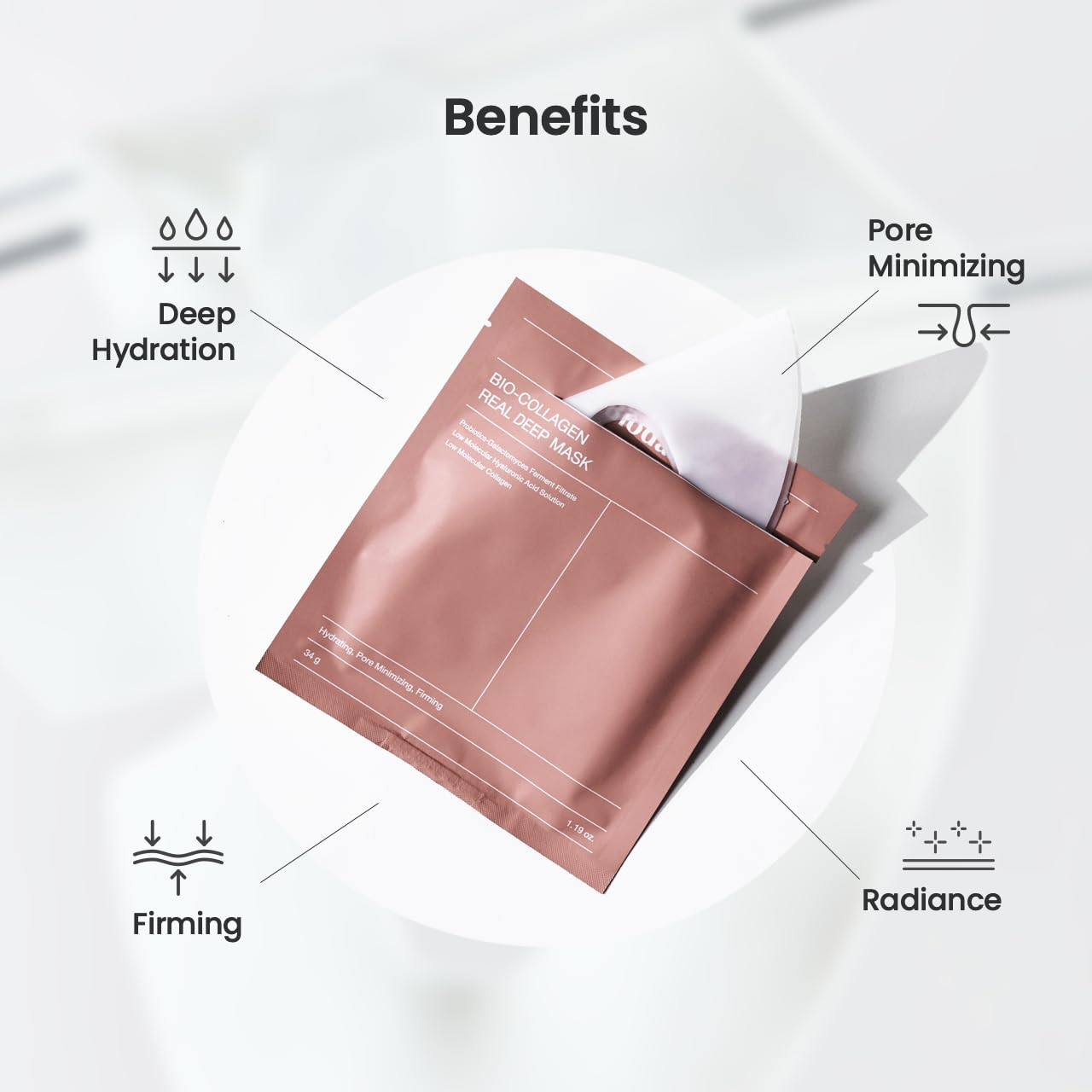 Bio-Collagen Real Deep Mask, Hydrating Overnight Hydrogel Mask, Deep Hydration, Pore Minimizing, Firming & Facial Skin Radiance (A Pack of 5 Masks)