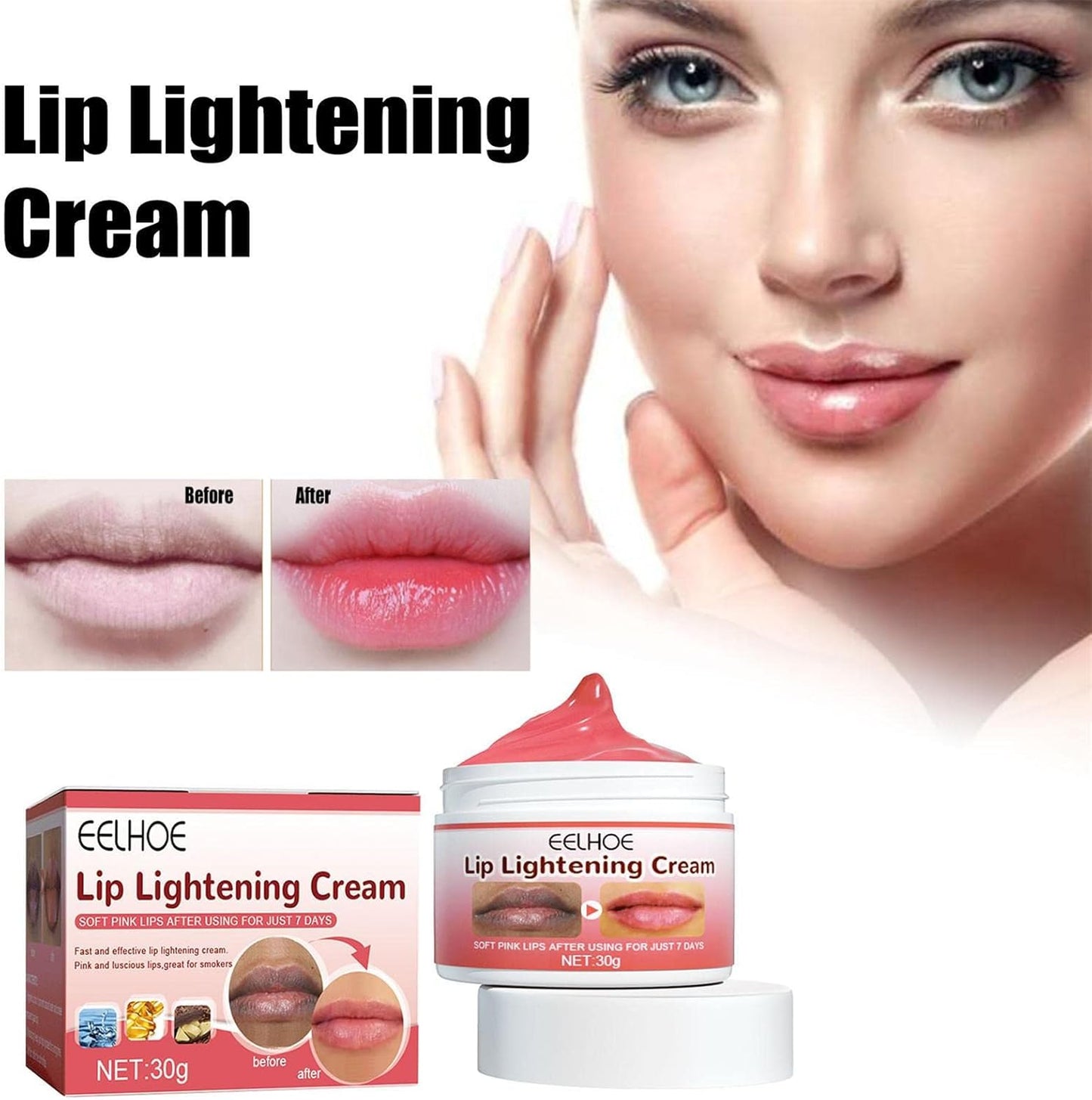 Lip Lightening Cream – Moisturizing, Brightening & Nourishing Cream for Dry & Dark lips - Anti Cracking Lips Plumper, Long Lasting Moisturizing Lip Care Cream - 30g