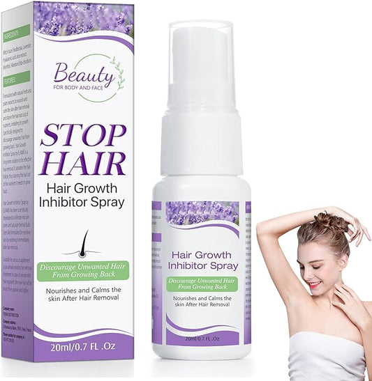 Hair Growth Inhibitor, Hair Stop Growth Spray, Non-Irritating Hair Inhibitor, Permanent Hair Removal Spray for Body, Face, Underarm, Arm, Leg, Private Areas, Painless Men and Women Effective ( A Pack of 2 Pieces; 20mls Each)