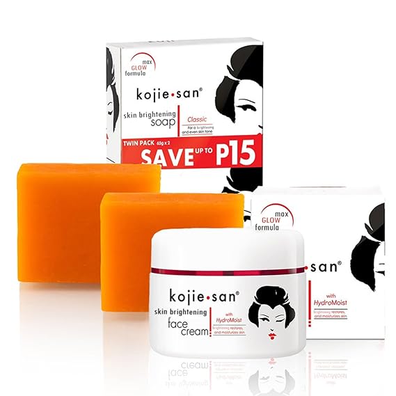 Kojie San Skin Brightening  Set | Original Kojic Acid Soap (135g x 2 Bars) & Kojic Acid Face Cream ( 50g ) that Reduces Dark Spots, Hyperpigmentation & Scars