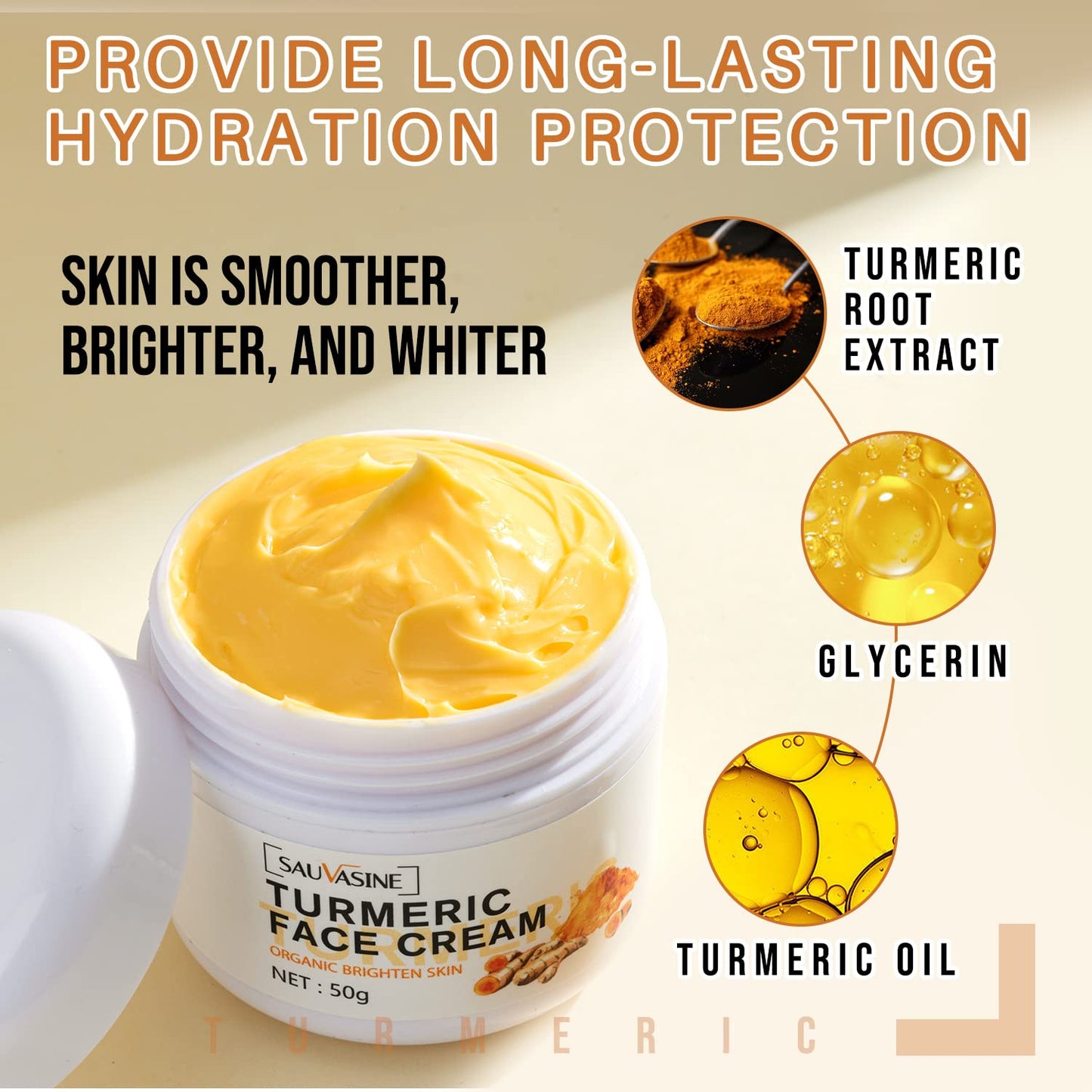 Turmeric Face Cream ( 50g) | Anti-Aging Cream, Face Repair Cream, Facial Moisturizer for Dark Spots, Wrinkles, Moisturizing, Skin Repairing