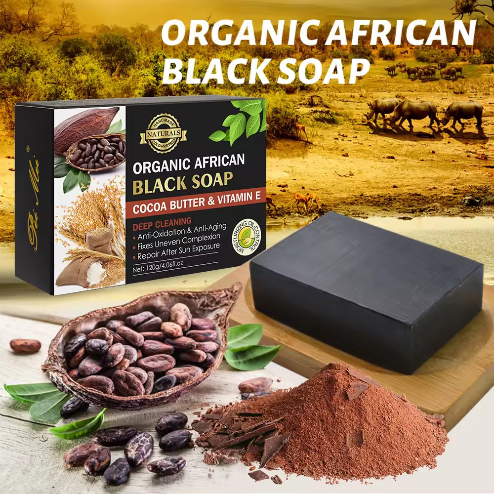 2 BARS Organic African Black Soap - For Acne & Dark Spots | Natural Vegan and Cruelty Free ( 120g Each )