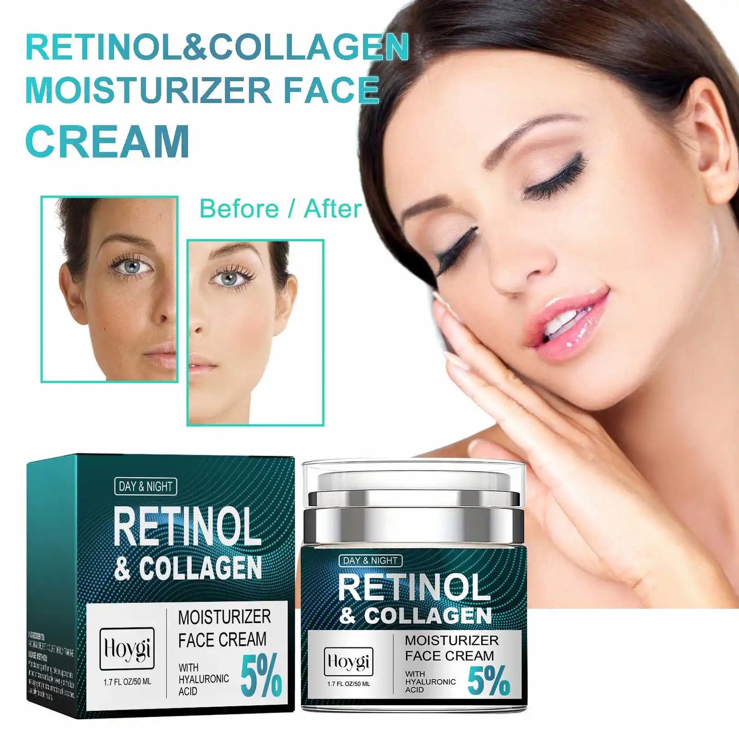 RETINOL & COLLAGEN Moisturizer Face Cream - Day & Night Anti-Aging Skin Care with Hyaluronic Acid 5% -50ml