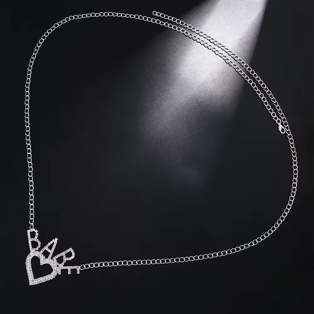 Babe Letters Heart Belly Chain | Adjustable Micro Pave Bling Glitter Rhinestone Waist Chain For Women ( 110 cm)