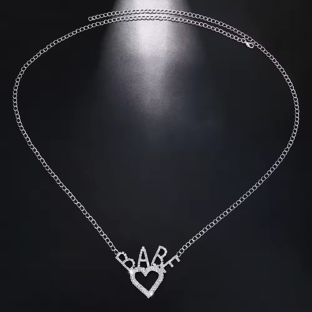 Babe Letters Heart Belly Chain | Adjustable Micro Pave Bling Glitter Rhinestone Waist Chain For Women ( 110 cm)