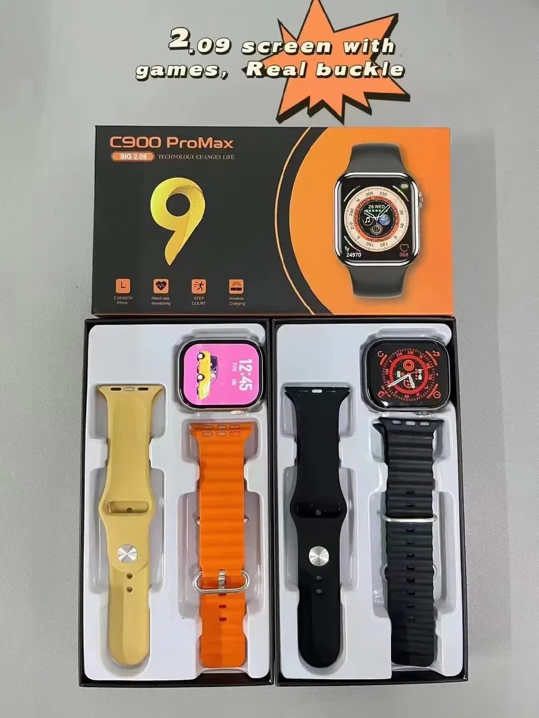 C900 Pro Max Smart Watch | Bluetooth Connection, Receive notifications for calls, messages, and social media alerts directly on your wrist| Comes with Extra strap