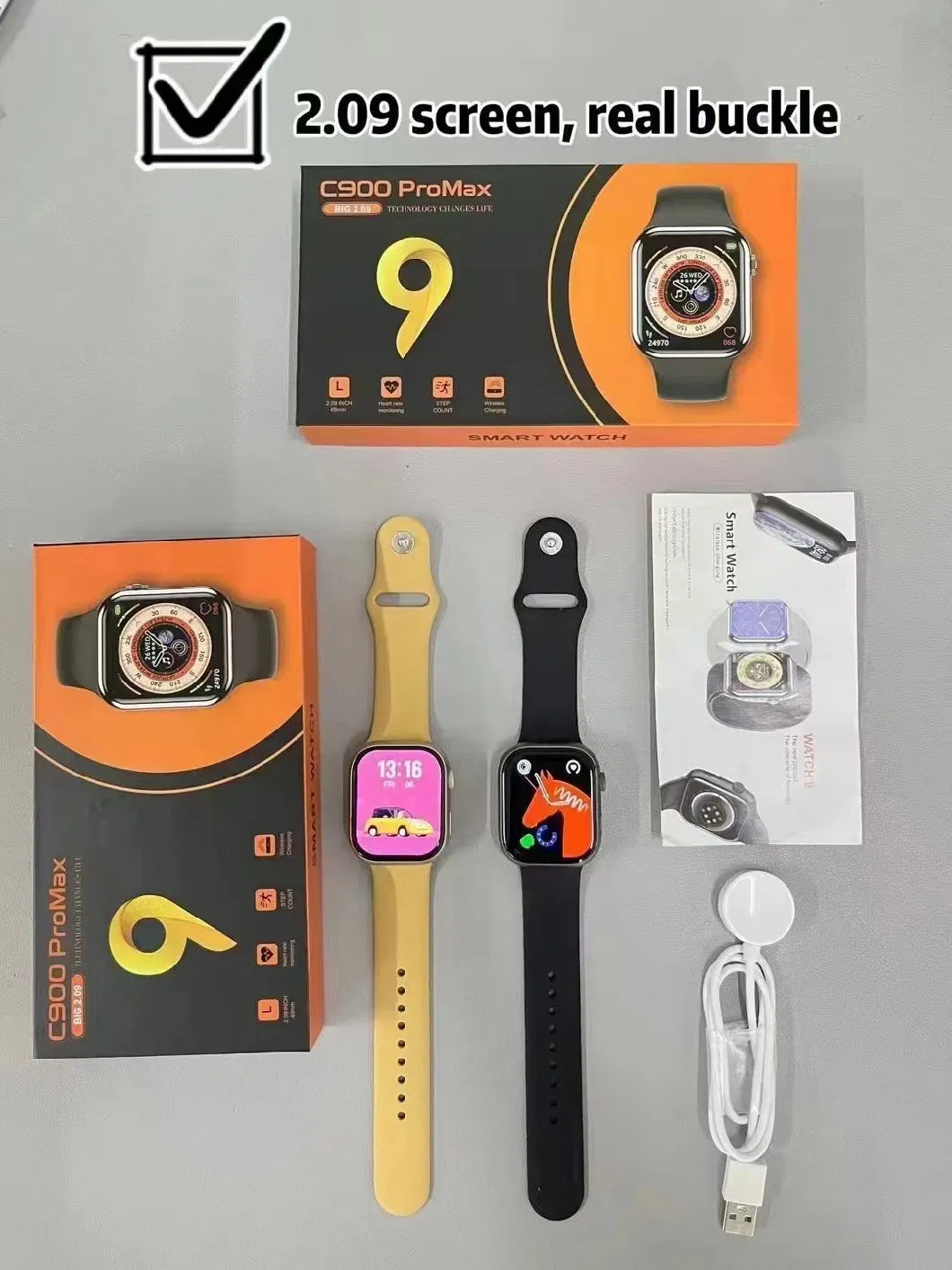 C900 Pro Max Smart Watch | Bluetooth Connection, Receive notifications for calls, messages, and social media alerts directly on your wrist| Comes with Extra strap