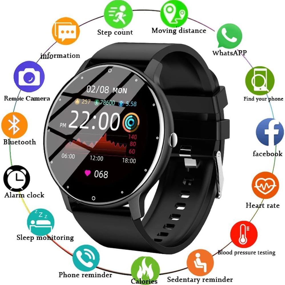 ZL02C Pro Smart Watch | Round Reloj Men & Women Waterproof Smart Watch, Bluetooth Call, Fitness Tracker, Touch Screen for iPhone and Android, Sleep Monitor, AI Voice Assistant, Heart Rate Monitor,  Blood Pressure & Sports Fitness Smartwatch