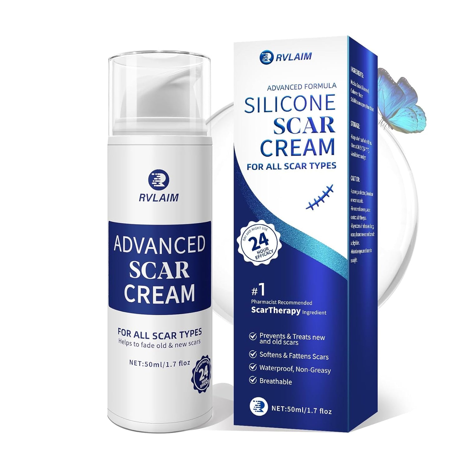 Advanced Silicone Scar Gel/Cream, Professional Scar Removal Cream for Surgical Scars, Stretch Mark, Keloid Bump, C-Section, Burn, Old and New Scars (30g)