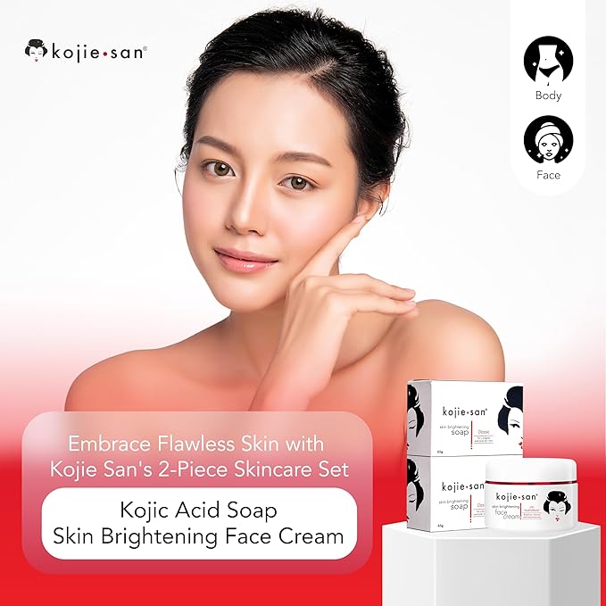 Kojie San Skin Brightening  Set | Original Kojic Acid Soap (135g x 2 Bars) & Kojic Acid Face Cream ( 50g ) that Reduces Dark Spots, Hyperpigmentation & Scars